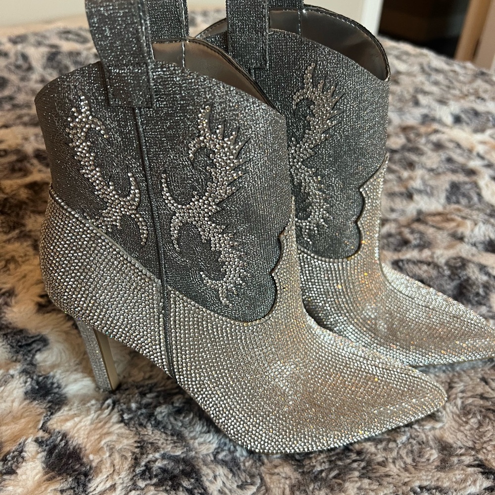 Gianni Bini Shimmering Silver Heeled Boots